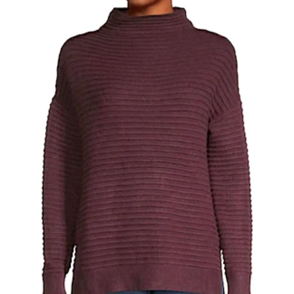 beachlunchlounge Tylee Ribbed Mock Neck Burgundy Sweater Size S/P - Picture 1 of 8